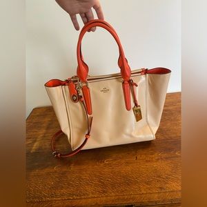 Crosby Carryall Two-Tone Leather Tote Apricot Coral; Coach brand